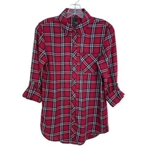 Seven7 | NWOT Lightweight Plaid Cotton Tab Sleeve Button Up Shirt Red Size XS